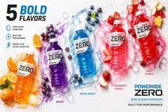 Powerade Zero Variety Pack (9 Bottles, 28 oz Each) – Zero Sugar Electrolyte Sports Drink Bundle with Grape, Fruit Punch, Mixed Berry, Strawberry Smash & Orange