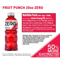 POWERADE ZERO Fruit Punch, 20 fl oz, 8 Pack | Sugar-free Sport Beverage Enhanced with Electrolytes | 50% More Electrolytes vs. the Leading Sports Drink (per 12oz serving)*
