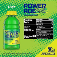 POWERADE Green Apple XTRA Sour 12oz 8pk | Sport Beverage Enhanced with Electrolytes | 50% More Electrolytes vs. the Leading Sports Drink (per 12oz serving)*