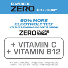 POWERADE Electrolyte Enhanced Zero Sugar Mixed Berry Sports Drink, 20 Ounce (Pack of 8)