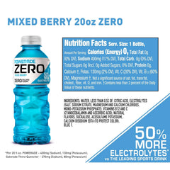 POWERADE Electrolyte Enhanced Zero Sugar Mixed Berry Sports Drink, 20 Ounce (Pack of 8)