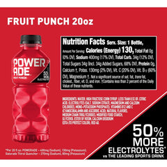 Powerade Fruit Punch, Electrolyte Enhanced Sports Drink, 20 Fl Oz Bottles, 8 Pack | Sport Beverage Enhanced with Electrolytes | 50% More Electrolytes vs. the Leading Sports Drink (per 12oz serving)*