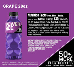 POWERADE Sports Drink Grape, 20 Ounce (Pack of 8) | Sport Beverage Enhanced with Electrolytes | 50% More Electrolytes vs. the Leading Sports Drink (per 12oz serving)*