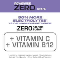 POWERADE Electrolyte Enhanced Zero Sugar Grape Sports Drink, 20 Ounce (Pack of 8) | Sugar-free Sport Beverage Enhanced with Electrolytes | 50% More Electrolytes vs. the Leading Sports Drink (per 12oz serving)*