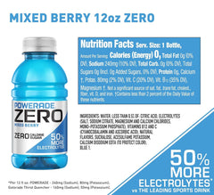 POWERADE Electrolyte Enhanced Zero Sugar Mixed Berry Sports Drink, 12 Ounce (Pack of 8)