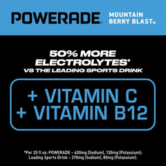 POWERADE Mountain Berry Blast, 20 fl oz, 8 Pack | Sport Beverage Enhanced with Electrolytes | 50% More Electrolytes vs. the Leading Sports Drink (per 12oz serving)*