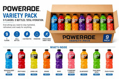 Powerade Variety Pack 9 Flavors (28 oz Bottles) – Hydration Sports Drink Bundle with Mountain Berry Blast, Fruit Punch, Lemon Lime, Orange, Grape, Strawberry Lemonade, Island Burst, Sour Green Apple & Peach Pucker