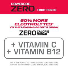 POWERADE ZERO Fruit Punch, 20 fl oz, 8 Pack | Sugar-free Sport Beverage Enhanced with Electrolytes | 50% More Electrolytes vs. the Leading Sports Drink (per 12oz serving)*