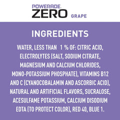 POWERADE Electrolyte Enhanced Zero Sugar Grape Sports Drink, 20 Ounce (Pack of 8) | Sugar-free Sport Beverage Enhanced with Electrolytes | 50% More Electrolytes vs. the Leading Sports Drink (per 12oz serving)*