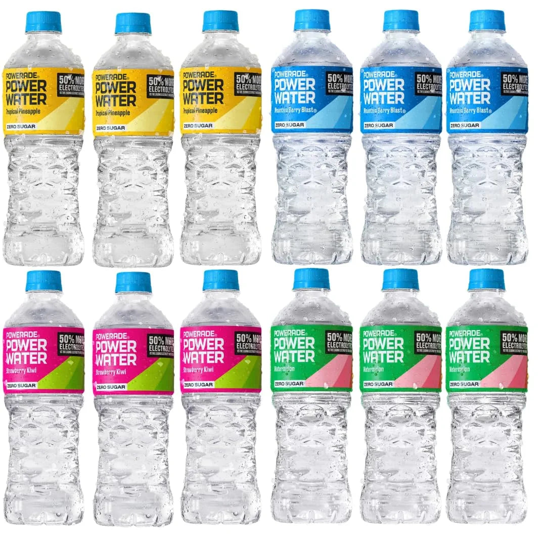 Powerade Power Water Zero Sugar Variety Pack, 20 oz Bottles (12 Pack) – Watermelon, Mountain Berry Blast, Strawberry Kiwi & Tropical Pineapple – Zero Sugar Electrolyte Hydration Drink