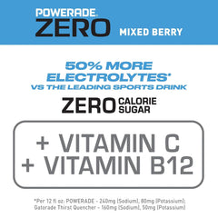 POWERADE Electrolyte Enhanced Zero Sugar Mixed Berry Sports Drink, 12 Ounce (Pack of 8)